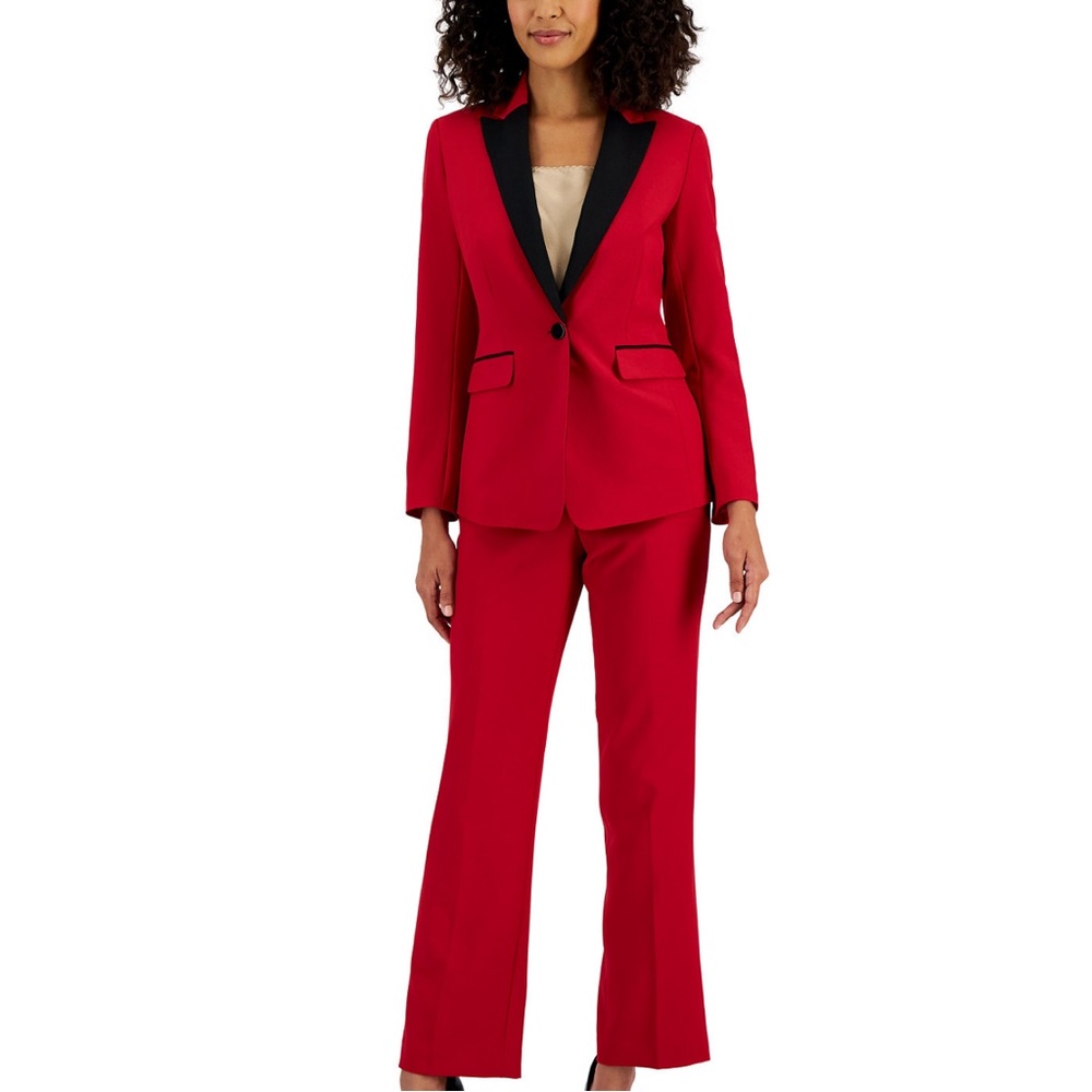 Le Suit Women's Crepe Contrast-Collar Jacket & Kate Straight-Leg Pants